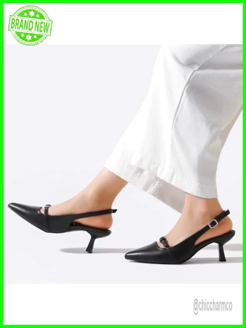 Kitten Heels Pointed Toe Slingback Dress Pumps Faux Leather